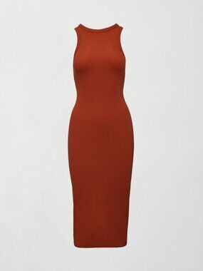 Carbon38 high neck racerback dress in ribbed melt fabric, in Terracotta NWT